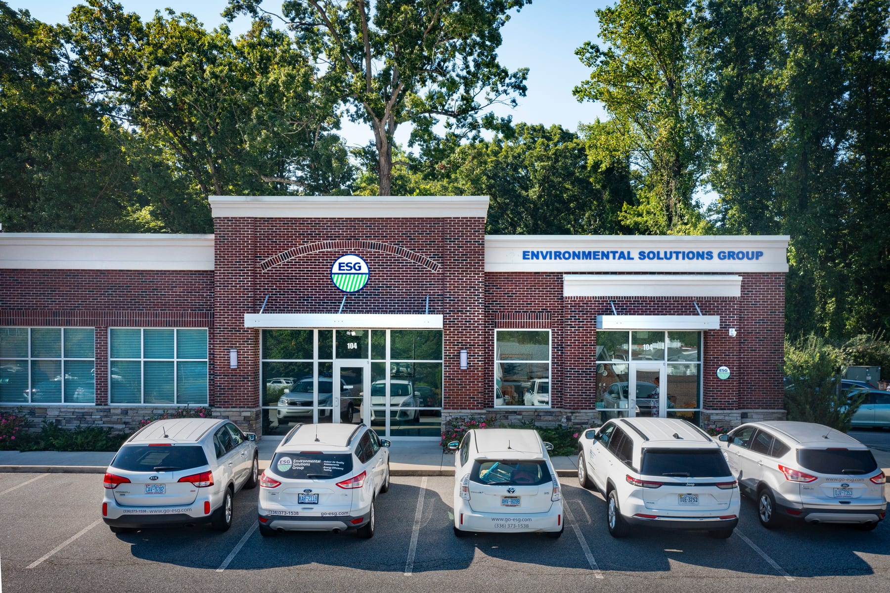 The Environmental Solutions Group office in Greensboro, North Carolina with the current ESG fleet parked out front